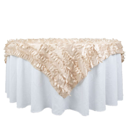 Taffeta 72"x72" Table Overlay Square Tablecloth Beige - 3D Leaf Petal Table Cover