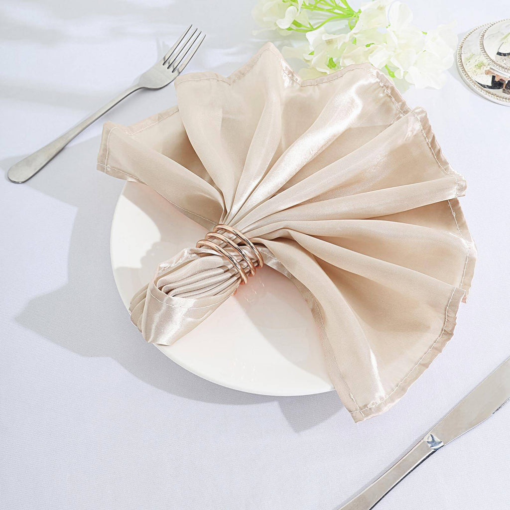 5 Pack Satin 20"x20" Napkins Beige - Luxurious Shine & Smooth Dinner Napkins