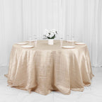 Taffeta 132" Round Tablecloth Beige - Seamless Accordion Crinkle Table Cover