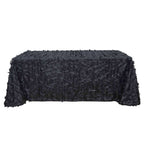Taffeta 90"x132" Rectangle Tablecloth Black | 3D Leaf Petal Design Seamless Table Cover