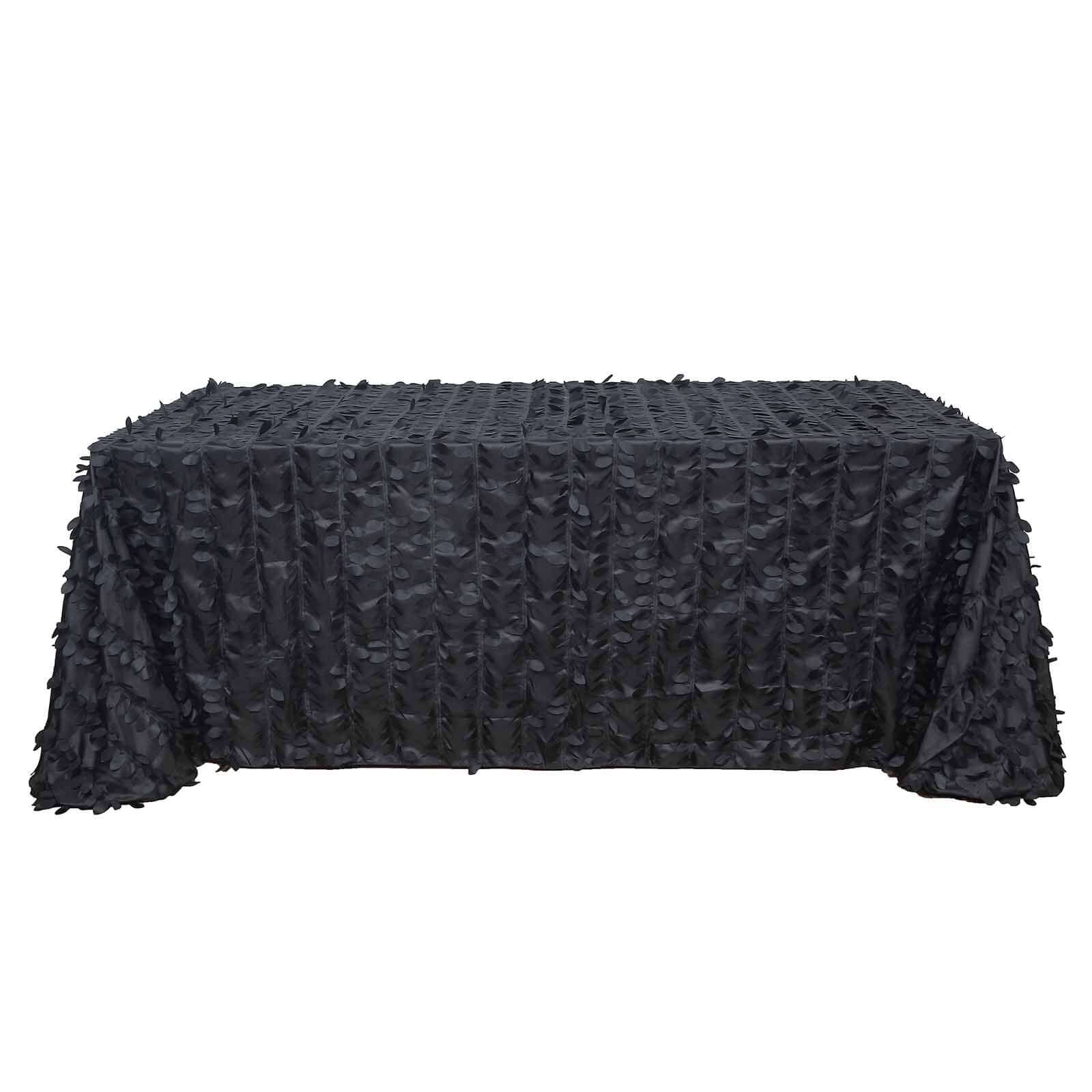 Taffeta 90"x132" Rectangle Tablecloth Black | 3D Leaf Petal Design Seamless Table Cover