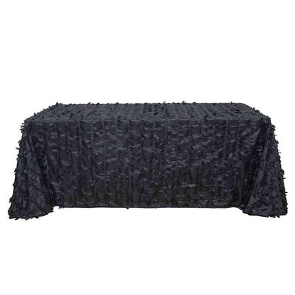 Taffeta 90"x132" Rectangle Tablecloth Black | 3D Leaf Petal Design Seamless Table Cover