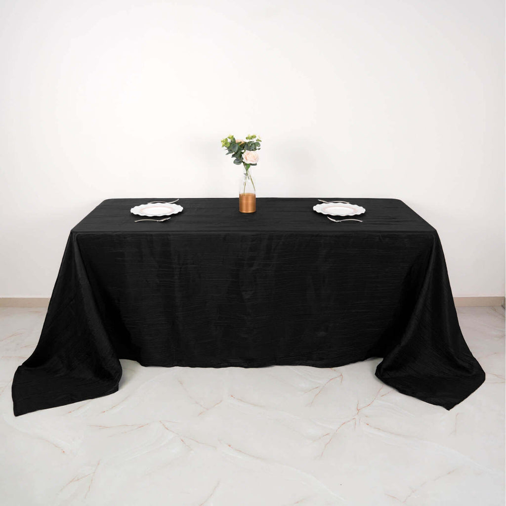 Taffeta 90"x132" Rectangle Tablecloth Black - Seamless Accordion Crinkle Design for Sophisticated Gatherings