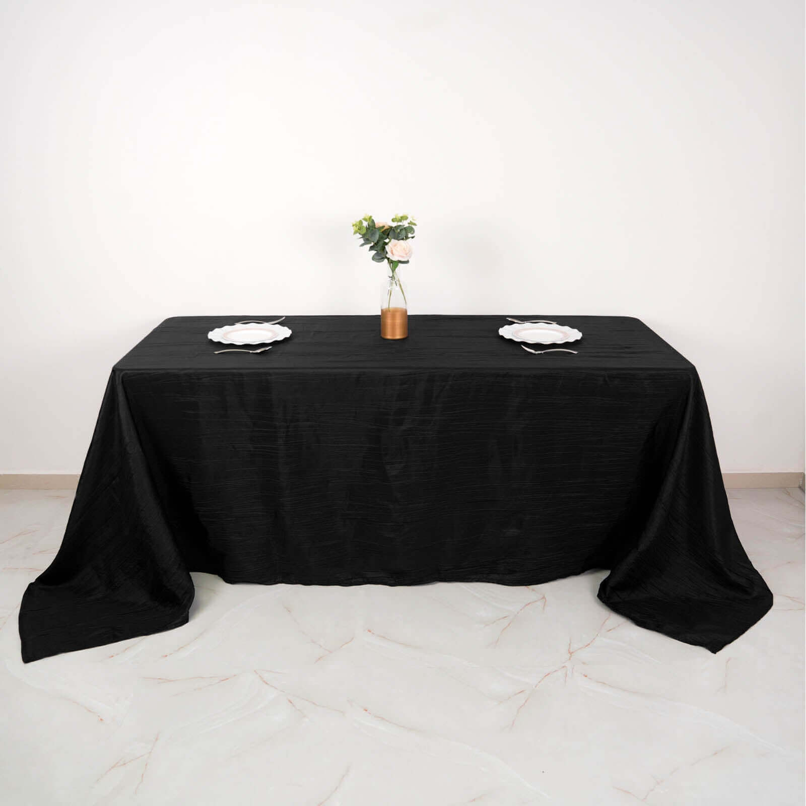 Taffeta 90"x132" Rectangle Tablecloth Black - Seamless Accordion Crinkle Design for Sophisticated Gatherings