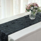 Taffeta Fabric 12"x108" Table Runner Black - 3D Leaf Petal Design