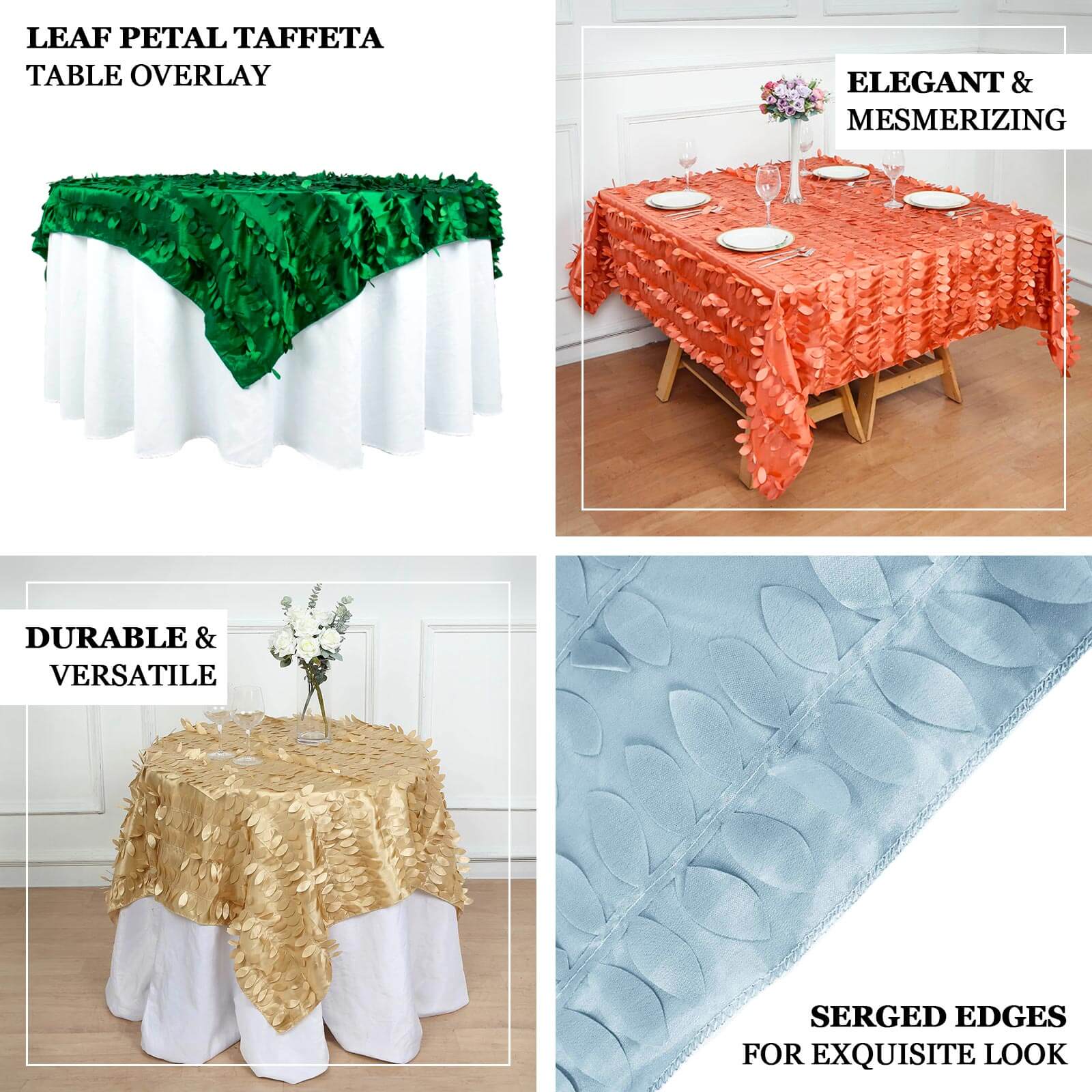 Taffeta 54"x54" Table Overlay Square Tablecloth Black 3D Leaf Petal Table Cover