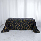 Polyester 90"x132" Rectangle Tablecloth Black Seamless with Gold Foil Geometric Pattern - Wrinkle-Resistant Seamless Table Cover