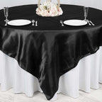 Satin 90"x90" Table Overlay Square Tablecloth Black - Smooth Finish Table Topper