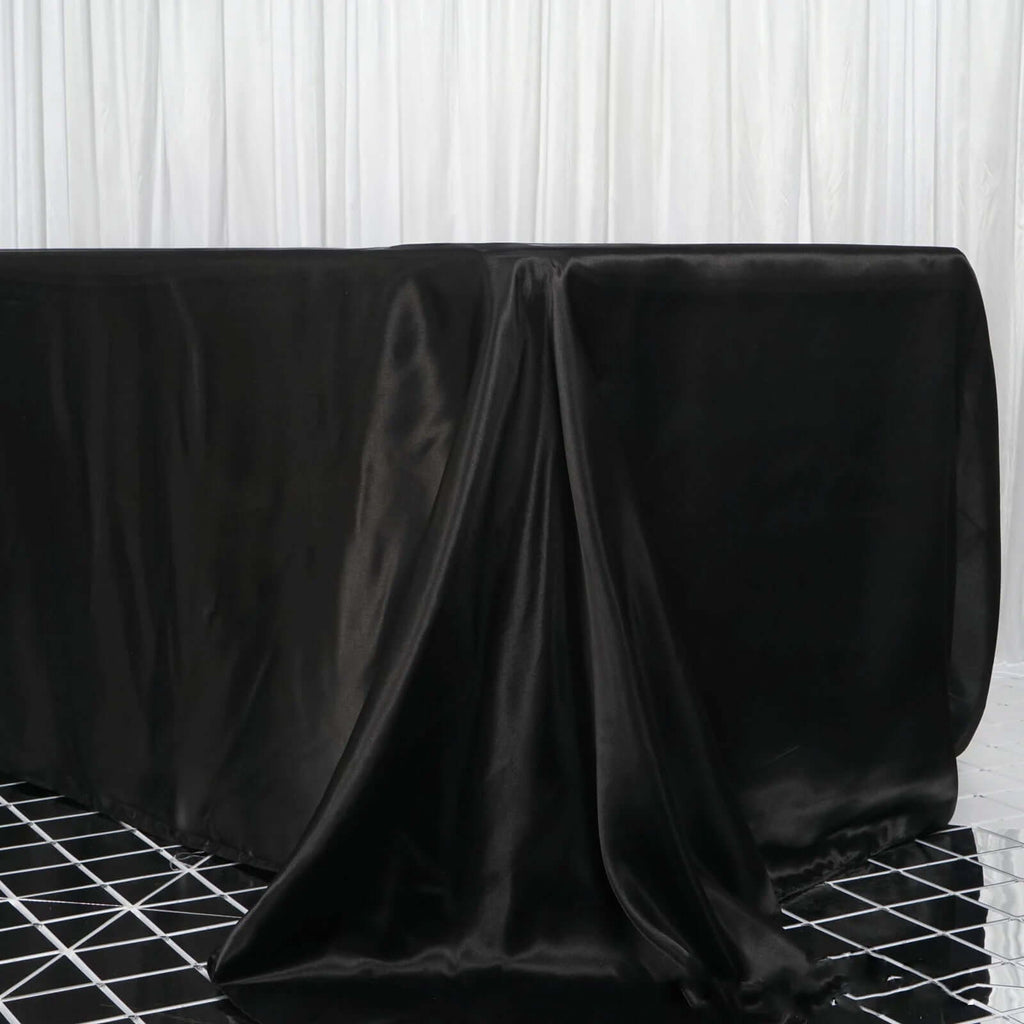 Satin Rectangular 90"x156" Tablecloth Black - Seamless Stylish Table Cover for Wedding & Event Decoration