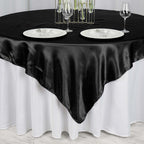 Satin 72"x72" Table Overlay Square Tablecloth Black - Smooth Finish for Luxurious Events