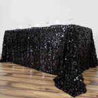 Sequin 90"x132" Rectangle Tablecloth Black - Seamless Big Payette Design for Sophisticated Occasions