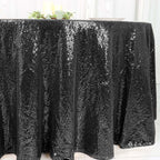 Sequin 120" Round Tablecloth Black - Seamless Glittering Table Cover