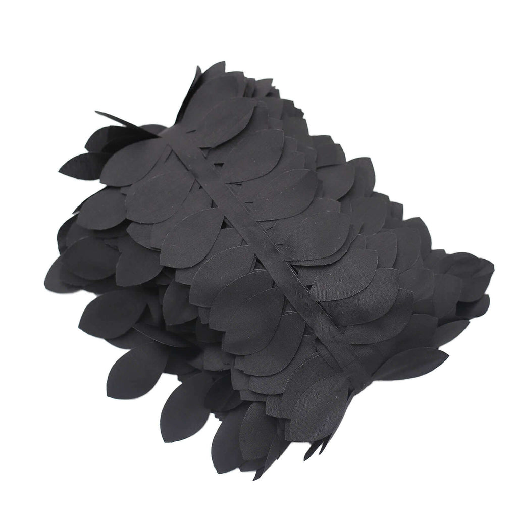 Taffeta Ribbon Sash with 4" Leaf Petal Design Black 50ft - Sophisticated Artificial Fabric Garland for Events