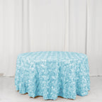 Satin 120" Round Tablecloth Light Blue - Grandiose 3D Rosette with Seamless Finish Table Cover