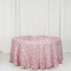 Satin 120" Round Tablecloth Blush - Grandiose 3D Rosette with Seamless Finish Table Cover
