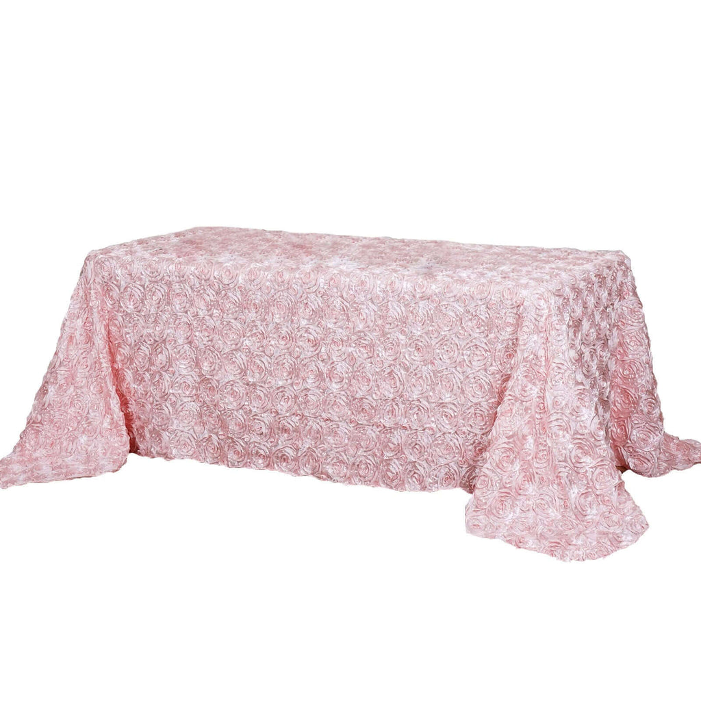 Satin 90"x132" Rectangle Tablecloth Blush - Grandiose 3D Rosette Seamless Table Cover