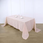 Faux Linen 90"x132" Rectangular Tablecloth Blush Seamless with Slubby Textured - Wrinkle Resistant & Seamless Table Cover