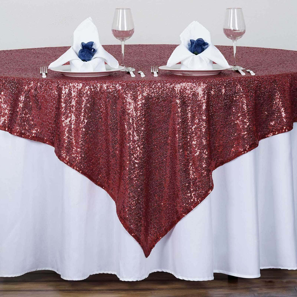 Sequin 72"x72" Table Overlay Square Tablecloth Burgundy - Sparkly Table Cover
