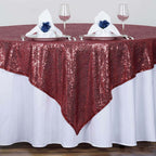 Sequin 72"x72" Table Overlay Square Tablecloth Burgundy - Sparkly Table Cover