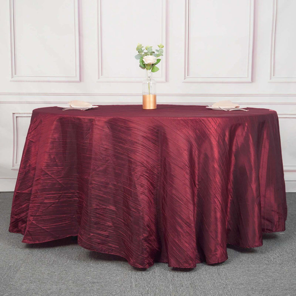 Taffeta 120" Round Tablecloth Burgundy - Seamless Accordion Crinkle Table Cover