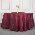 Taffeta 120" Round Tablecloth Burgundy - Seamless Accordion Crinkle Table Cover