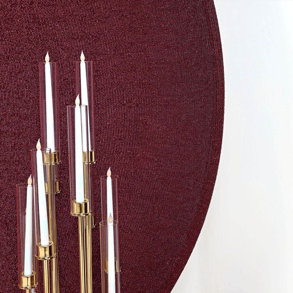 7.5ft Burgundy Metallic Shimmer Tinsel Spandex Round Wedding Arch Cover, 2-Sided Photo Backdrop