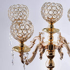 5-Arm Crystal Beaded Globe Candelabra Gold Metal - Chic Candle Holder Table Centerpiece for Gatherings 25"