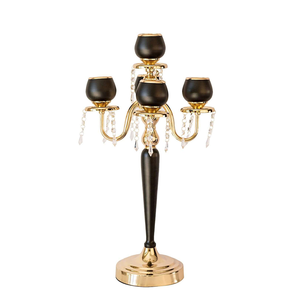 5-Arm Metal Candelabra Candle Holder Gold/Black - Chic Table Centerpiece for Events 25"