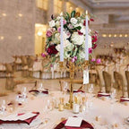 Metal Candelabra 4 Arm Design Gold with Flower Vase Bowl - Table Centerpiece for Weddings 33"