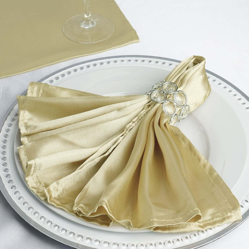 5 Pack Satin 20"x20" Napkins Champagne - Luxurious Shine & Smooth Dinner Napkins