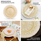 8-Pack Glass Round Charger Plates 13" in Gold with Monaco Style Ornate Design, Classy Decorative Dinner Chargers