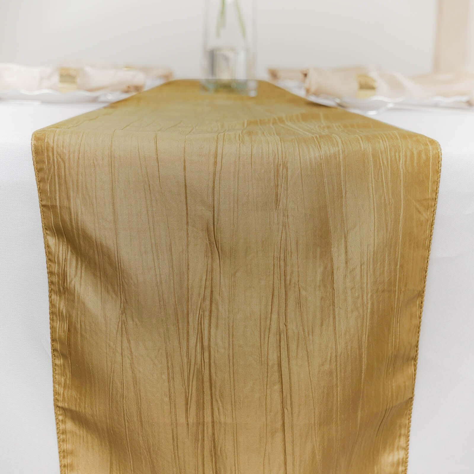 Taffeta 12"x108" Table Runner Gold - Accordion Crinkle Design for Modern Gatherings