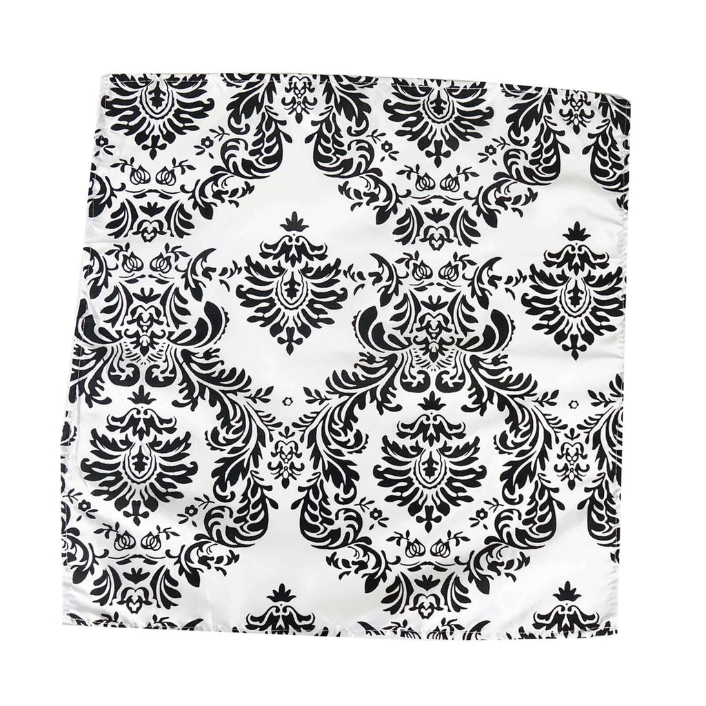 5 Pack Taffeta 20"x20" Napkins Black/White Damask Flocking Design - Decorative Dinner Napkins with a Luxurious Touch