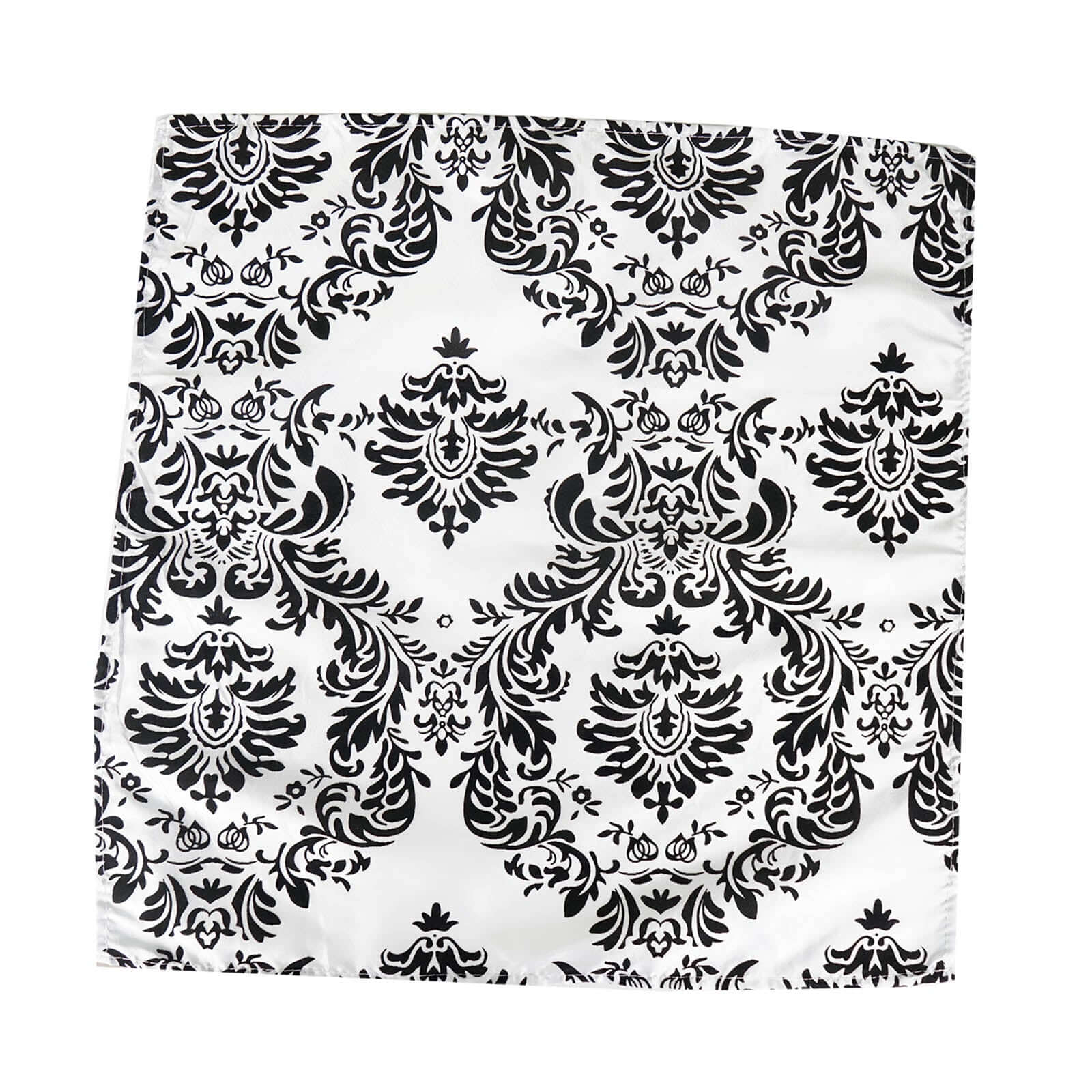 5 Pack Taffeta 20"x20" Napkins Black/White Damask Flocking Design - Decorative Dinner Napkins with a Luxurious Touch