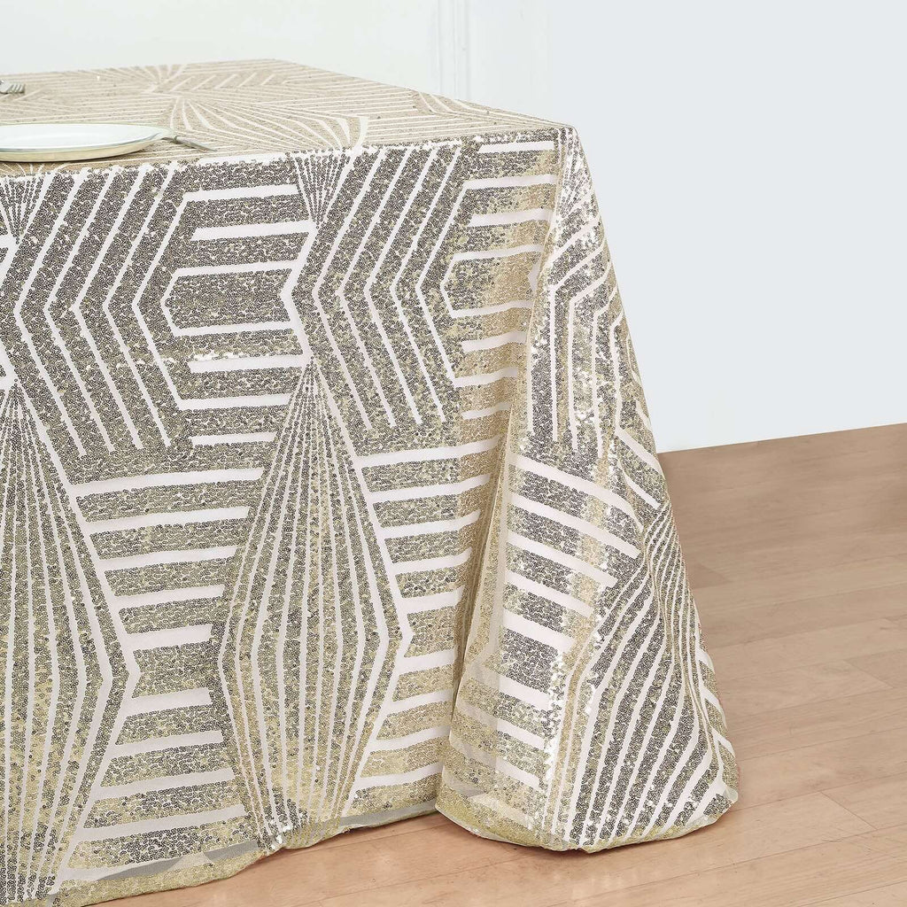 Sequin 90"x132" Rectangle Tablecloth Champagne - Seamless Diamond Design Table Cover