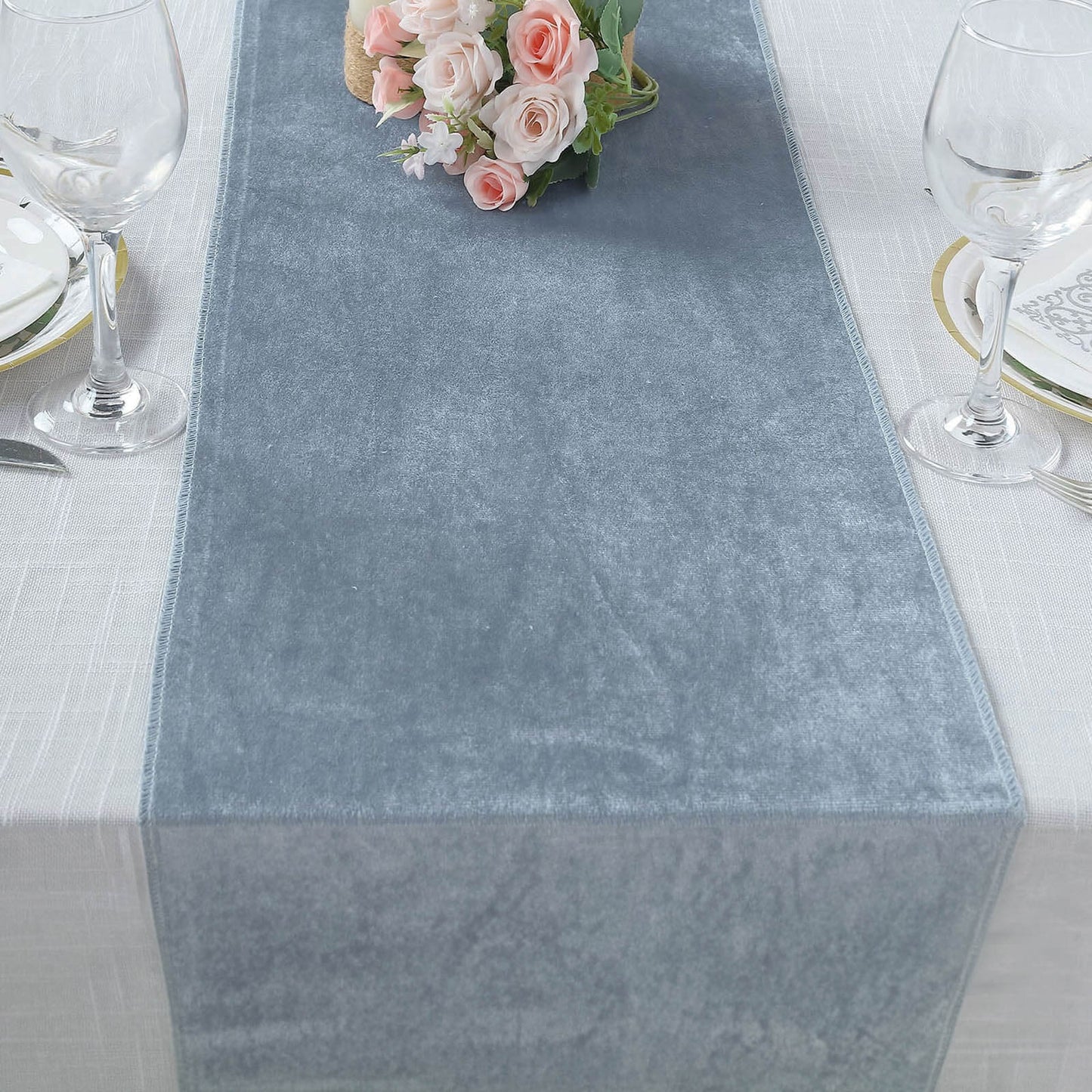 Premium Velvet 12"x108" Table Runner Dusty Blue - Sheen Finish Reusable Table Decor