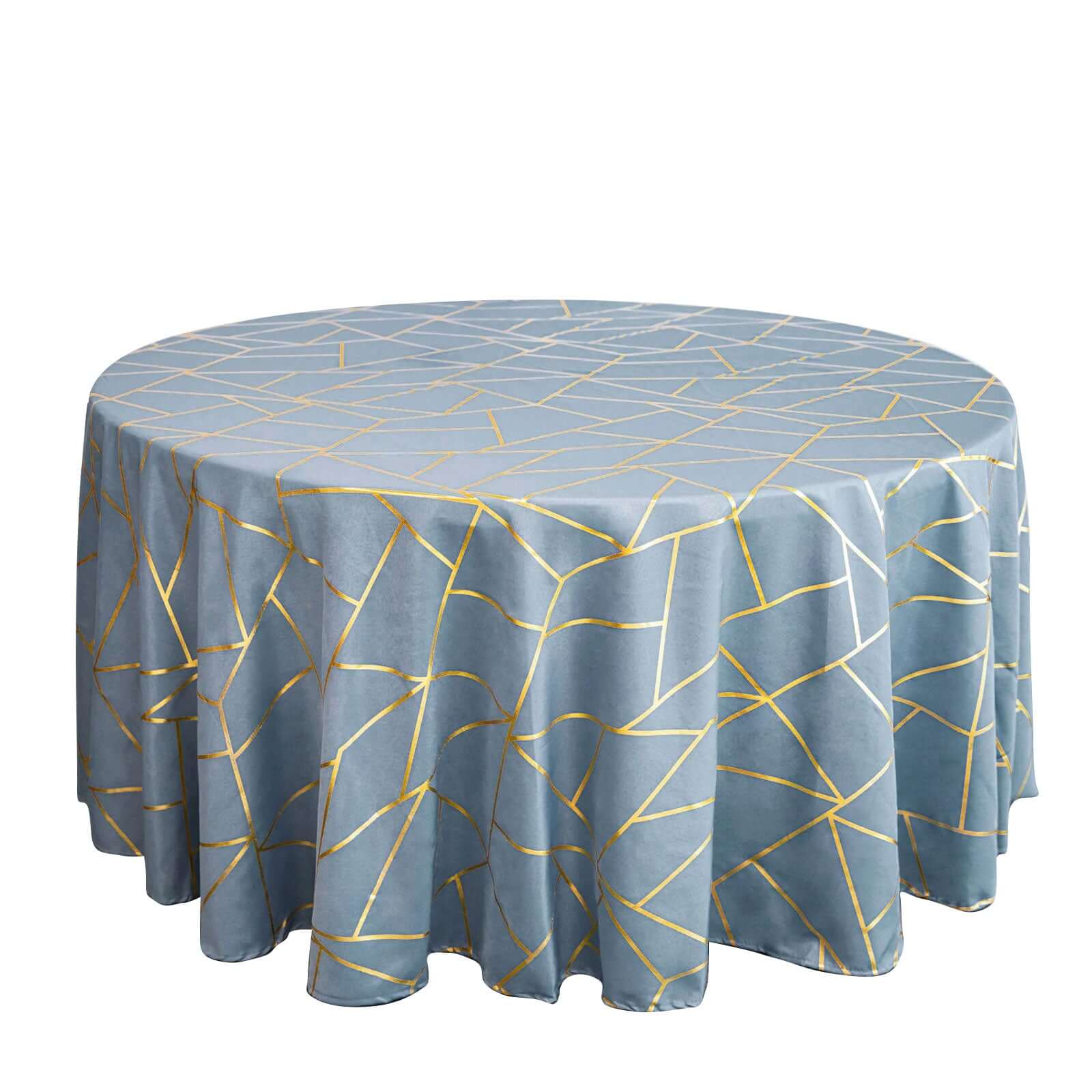 Polyester 120" Round Tablecloth Dusty Blue with Gold Foil Geometric Pattern Wrinkle-Resistant Seamless Table Cover