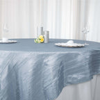 Taffeta 90"x90" Table Overlay Square Tablecloth Dusty Blue - Accordion Crinkle Table Cover