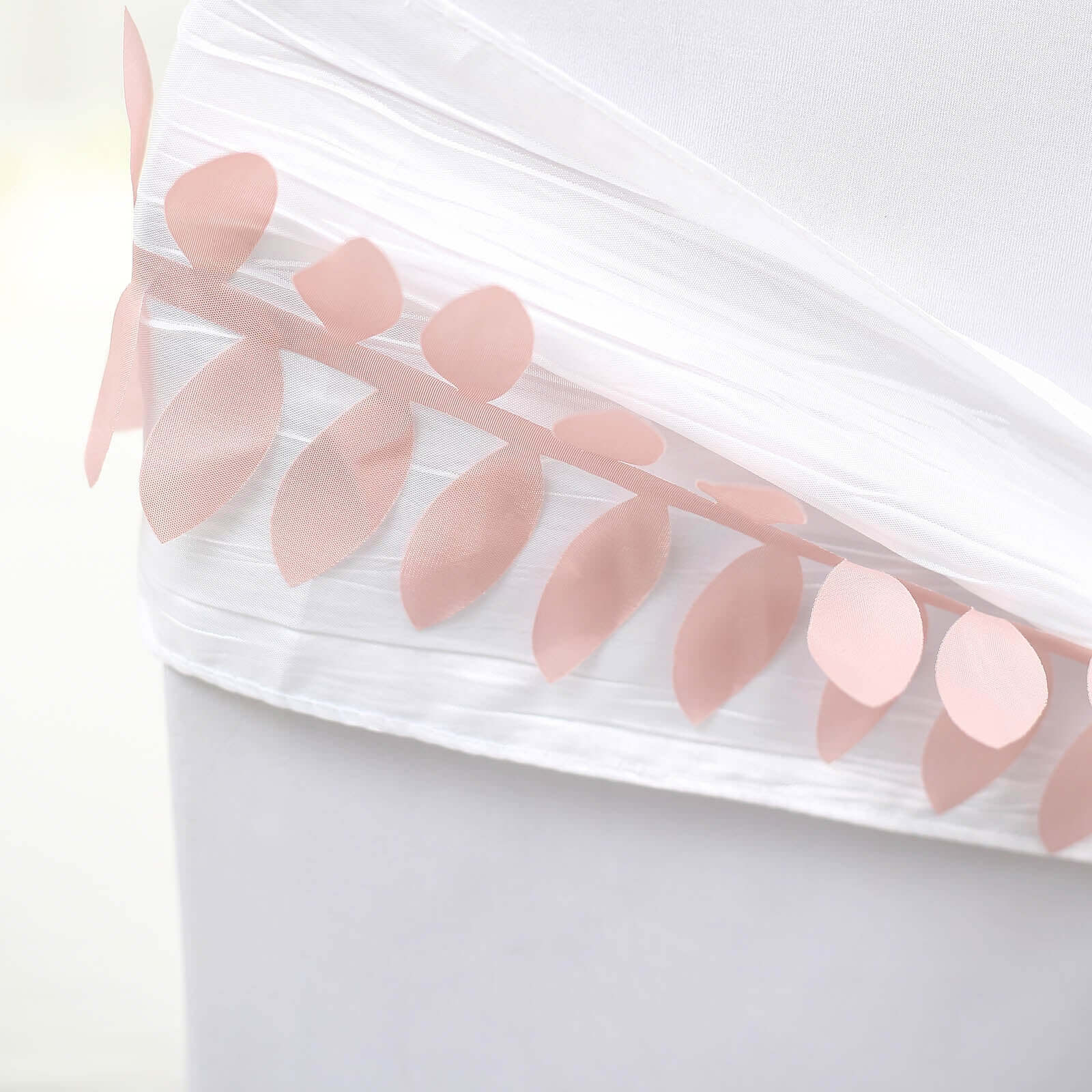 Taffeta Ribbon Sash with 4" Leaf Petal Design Dusty Rose 50ft - Sophisticated Artificial Fabric Garland