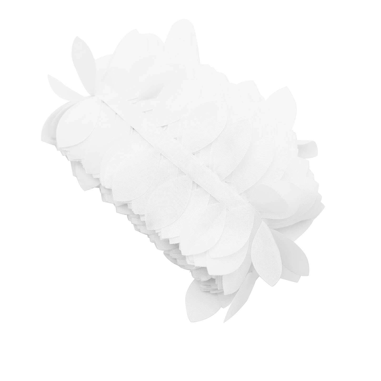Taffeta Ribbon Sash with 4" Leaf Petal Design White 50ft - Sophisticated Artificial Fabric Garland for Events