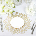 6-Pack Dining Table Mats Floral Design Gold - Metallic Vinyl Round Non-Slip Mats for Tables 15"