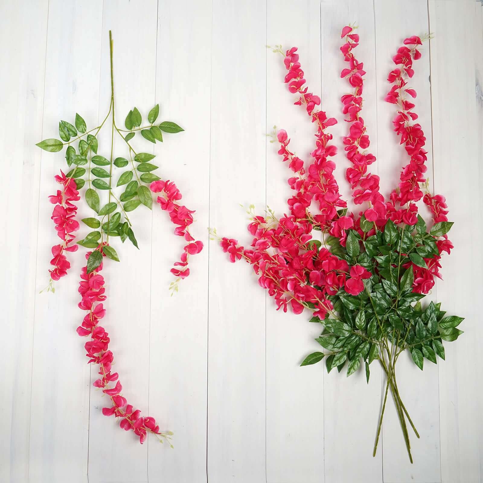 5 Pack 44" Silk Hanging Wisteria Flower Garland Vines in Fuchsia, 3 Strands in 1 Bush