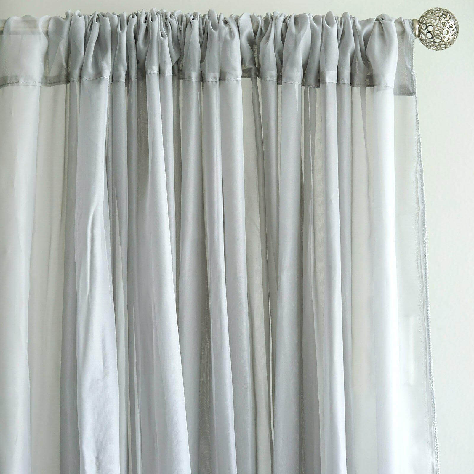 2 Pack Silver Sheer Chiffon Event Curtain Drapes, Durable Flame Resistant Organza Backdrop Event Panels With Rod Pockets - 10ftx10ft
