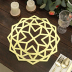 6-Pack Disposable Table Placemats in Metallic Gold Laser Cut Geometric Star Design - 700GSM Cardboard Placemats for Glamorous Table Settings 13"
