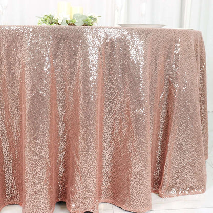 Sequin 120" Round Tablecloth Rose Gold - Seamless Glittering Table Cover