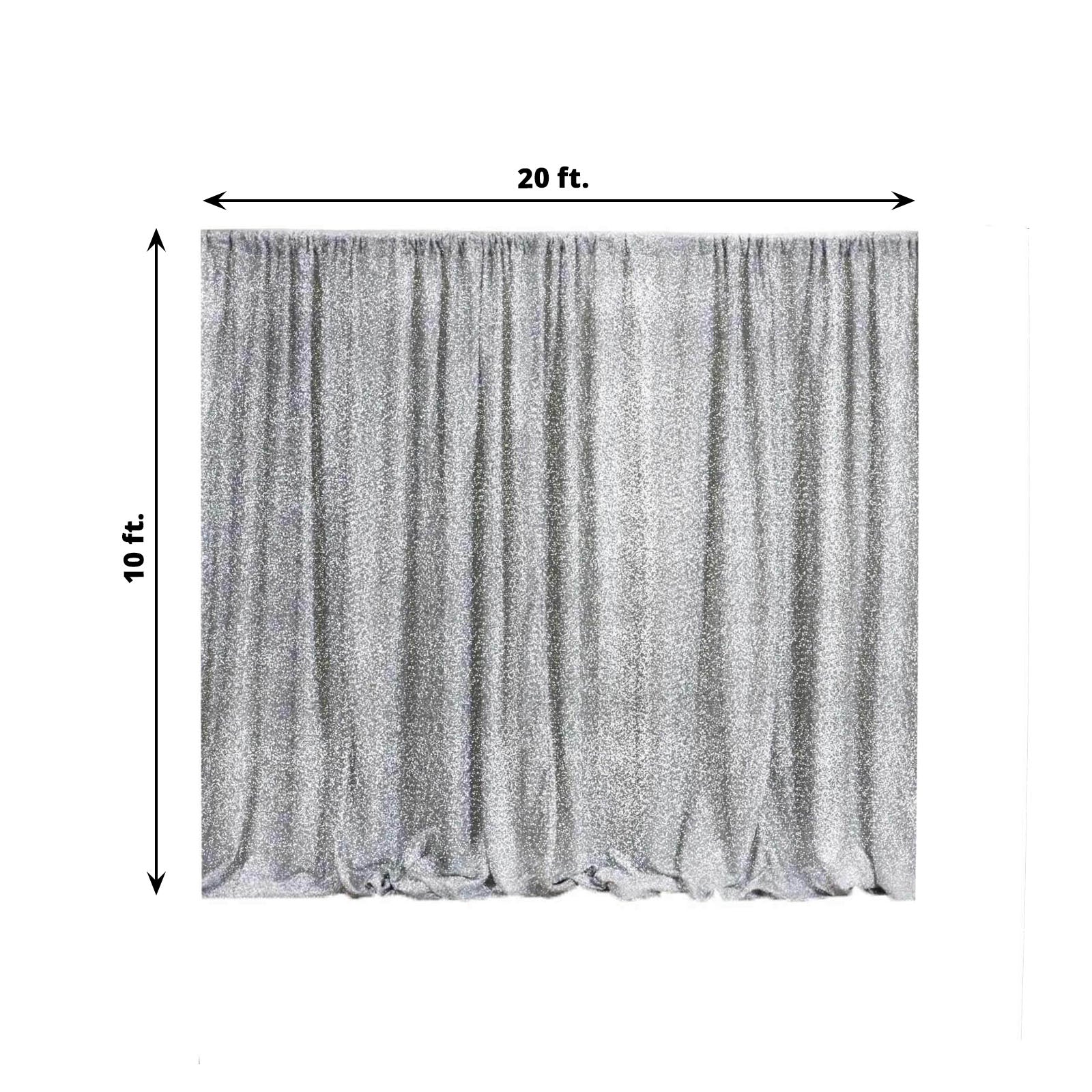 20ftx10ft Silver Metallic Shimmer Tinsel Event Curtain Drapes, Backdrop Event Panel
