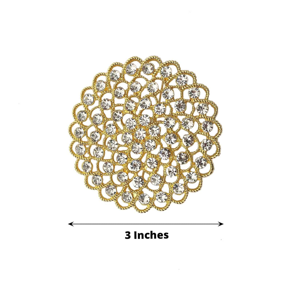 Rhinestone Metal Flower Chair Sash Band Buckle Gold - Glittering Diamond Accent for Weddings & Celebrations 3"