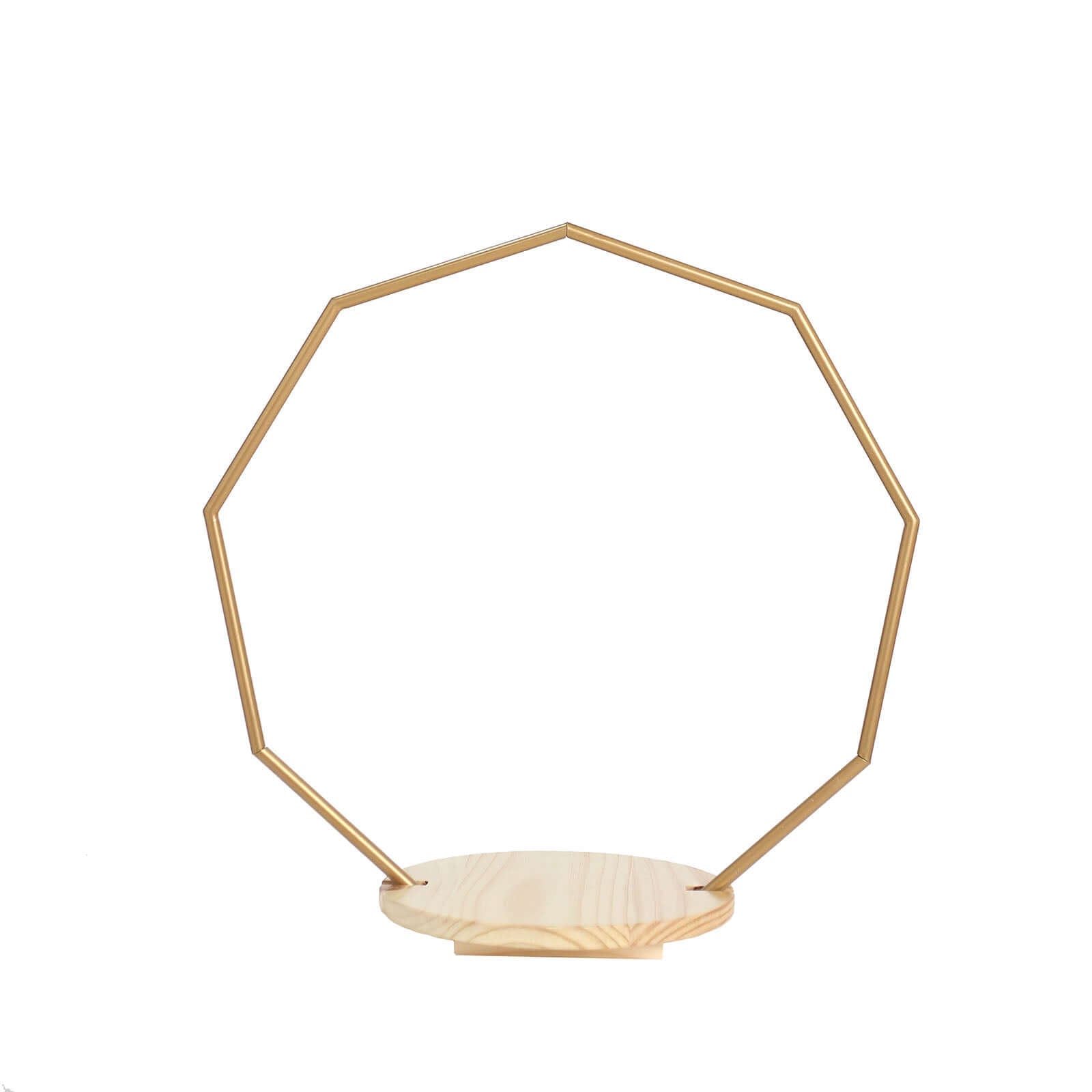 Metal Nonagon Floral Hoop Cake Stand Gold - Chic Geometric Dessert Display DIY Centerpiece Table Decoration With Wooden Base 22"
