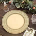 6-Pack Acrylic Round Charger Plates 13" in Gold with Lace Embossed Rim, Rustic Plastic Decorative Charger Tableware