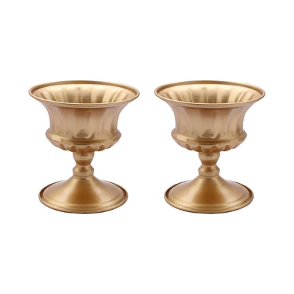 2-Pack Metal Pedestal Flower Vases Roman Style Gold - Sophisticated Mini Compote Vase for Table Settings 6"